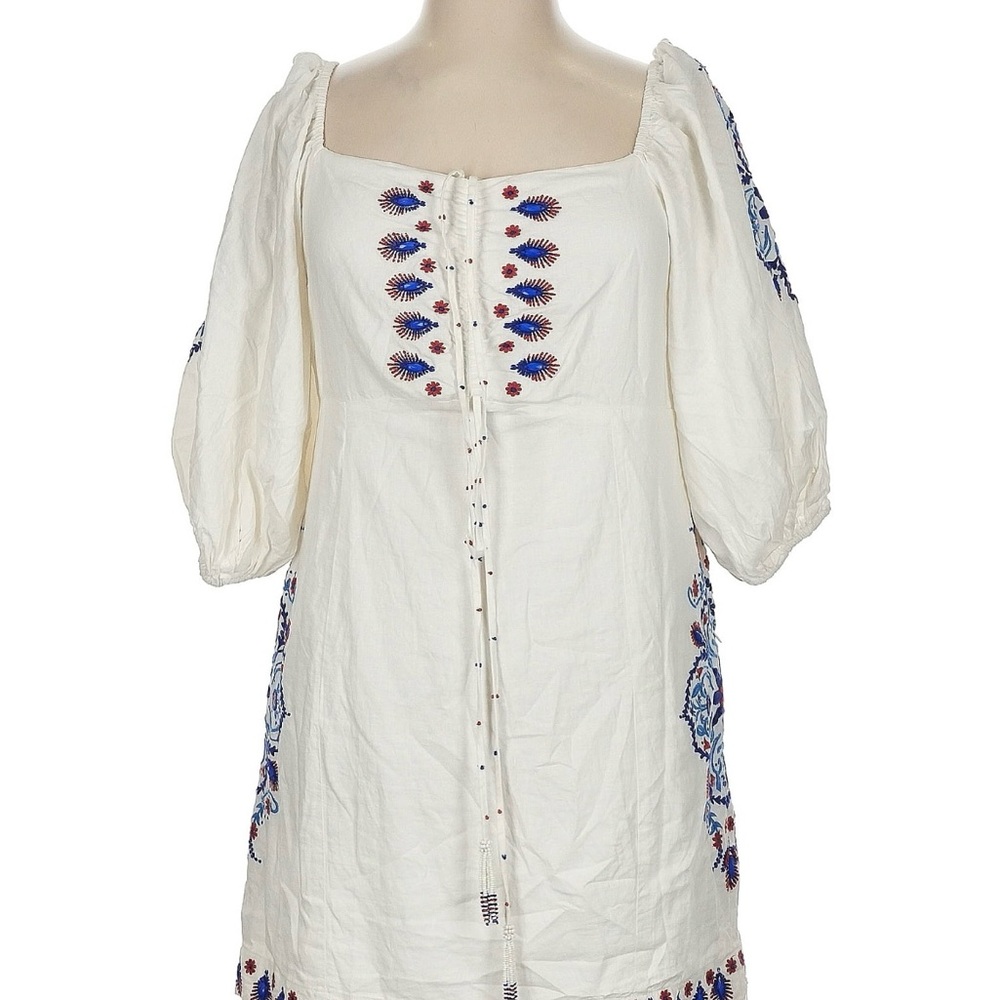 FARM Rio White Dress with Blue and Red Embroidery